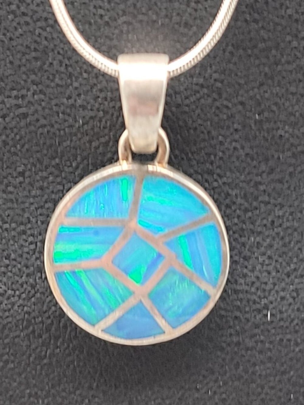 Sterling Silver Inlaid Blue Opal Pendant Necklace 16" Chain Signed ind0925 - Picture 3 of 16